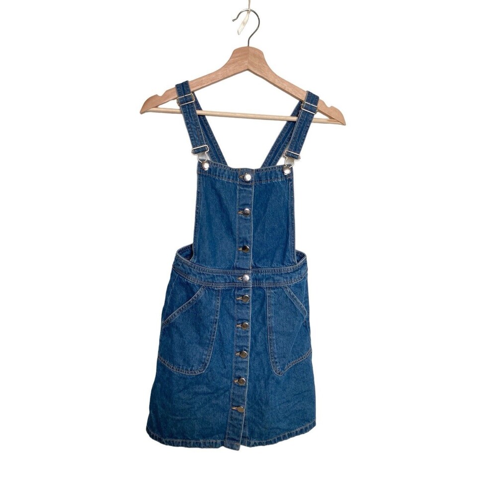 Divided H&M Denim Overall Dress Womens 2 Blue Jean Mini Button Front Sleeveless